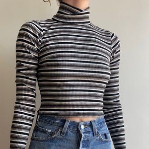Reformation Striped Ribbed Cropped Turtleneck